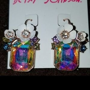 Flutterbye Crystal Aurora Stone White Flower Pastel drop Earrings